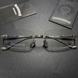 无框纯钛眼镜 潮克罗心眼镜框 高冷范方片型近视防蓝光眼镜 商