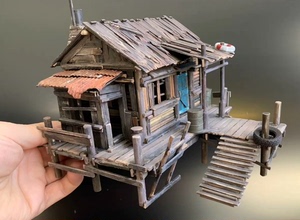 建筑模型 江边小木屋，纯手工制作，木材结构，成品发货，不须自