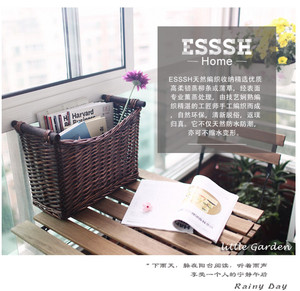 ESSSH 美式柳编非草编藤编木把书报筐 书报框收纳框整理储