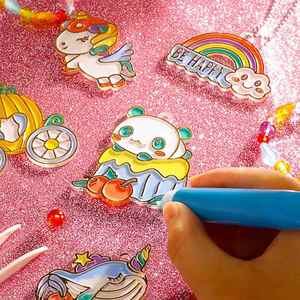 免烤胶画手工diy儿童颜料涂色画伦女孩玩具堡水晶龙萌轮宝画6冰冰
