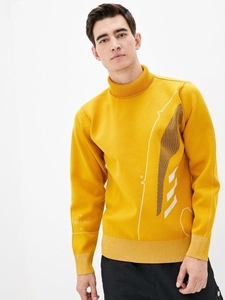adidas男款土黄色宽松版高领运动毛衣，国外在售款，运动针