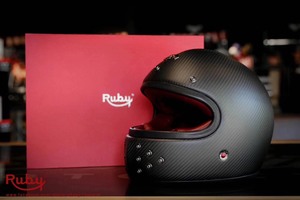 正品 法国ruby 复古摩托车头盔 圣雕 哑黑碳纤维