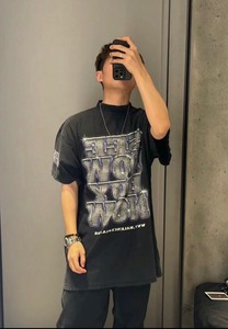 Balenciag*/巴黎 24ss钻石印花裂纹破坏水洗短袖