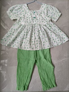 包邮女童套装2023夏装新款绿色波点衬衫雪纺上衣儿童棉布短裤