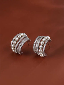 agnelle多层珍珠带钻耳环，925银针，皓石。全新