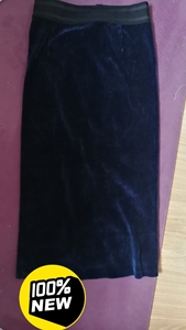 全新金丝绒条绒一步裙藏蓝色davichi，韩国代购弹力半裙，