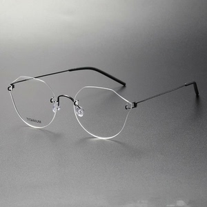 周迅同款林德伯格 2375无框圆框近视纯钛眼镜架 可配度数