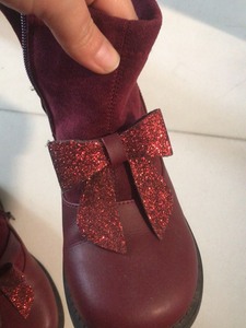 几乎全新富罗迷女童秋冬靴子，酒红色，码数：34