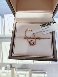 99新Dior迪奥18k玫瑰金红玛瑙八芒星链条戒指54号特价