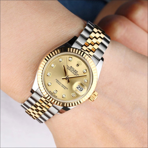 劳力士女装日志型M279173香槟盘原镶钻石间金机械95新女手表