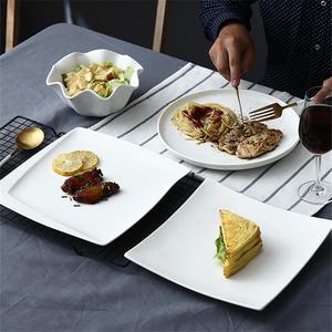 创意西餐盘子纯白牛排盘子家用菜盘方盘碟子平盘陶瓷西式餐具