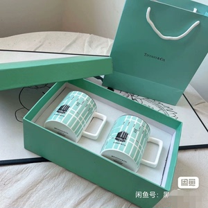 蒂芙尼TIFFANY杯子经典抹蓝骨瓷陶瓷杯马克杯对杯礼盒