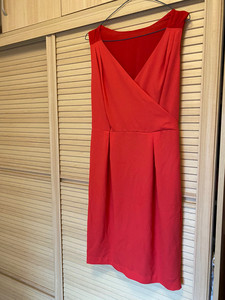 韩国品牌NAINGIRL西瓜红拼接大红色雪纺性感连衣裙，胸围