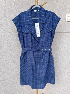 全新伊芙丽品牌蓝色格子连衣裙