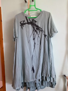 浅绿水墨风格棉麻连衣裙，XL，品牌画日