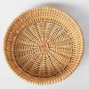 面包圆形家用竹编盛馒头框竹筐放馍篮子厨房编织藤编收纳菜蓝小。