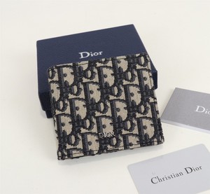 迪奥Dior 男士短款钱夹，杏色提花布 Dior Obliq