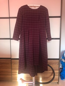 全新veromode连衣裙，七分袖，前短后长，紫色带格