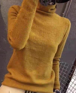 全新欧货高领毛衣女秋冬显瘦内搭套头洋气毛衣，堆堆领橘黄色，短