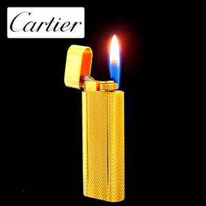 卡地亚打火机正品Cartier镀金W纹纯铜卡地亚气体火机二手拍卖