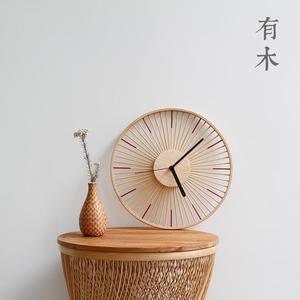 日式挂钟实木钟表时钟客厅家用挂墙装饰钟北欧原木创意简约艺术表