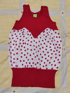 女童连衣背心裙中长款红色白底红色圆点拼接130左右宝宝穿低价