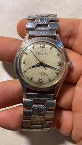 古董瑞士产百年灵手表 全钢男款 鼓盘磨砂面原装三针及表把 自