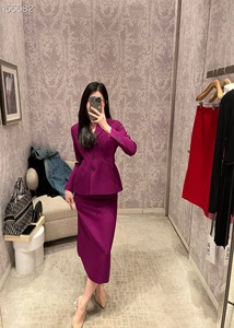 CD2024ior家紫色丝毛面料西服外套高腰收腰半裙