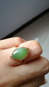 和田玉碧玉苹果绿猫眼镶嵌925彩银戒指指环