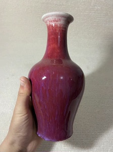 清代季红窑变花瓶古董古玩瓷收藏摆件文房器