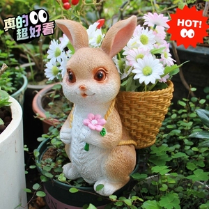 全新！创意装饰摆件可爱兔子背篓花盆阳台布置花园植物盆栽花器户