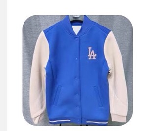 MLB外套美式复古棒球服加棉 秋冬款男女款夹克 ，蓝拼藕粉色
