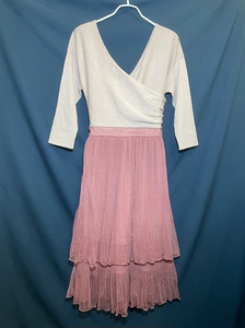 全新婉姿藕色针织拼接紫粉色雪纺七分袖连衣裙均码，温柔仙女款，