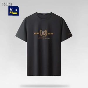 海澜黑色圆领短袖T恤2U028，男士夏季黑色圆领短袖T恤衫丝