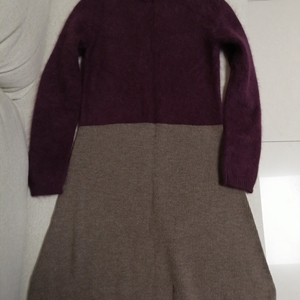 艺之卉高端品牌HUI，纯新羊毛+兔毛A版连衣裙，紫色拼接咖色