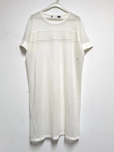 全新玛丝菲尔白色小方格子编织针织短袖连衣裙36码小码直筒型宽