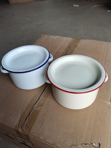 库存处理 15cm 加厚双耳搪瓷碗带盖泡面碗汤碗面碗