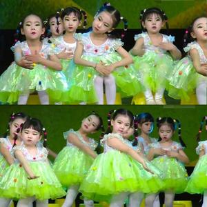 儿童演出服女童绿色亮片蓬纱裙幼儿表演服装我爱吃蔬菜舞蹈连衣裙