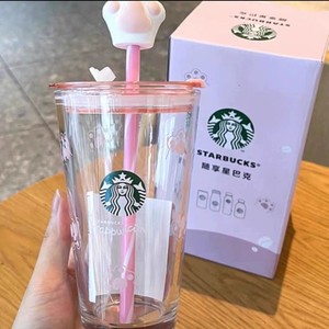 Starbucks星冰乐随享猫爪玻璃吸管杯450ml高颜值礼