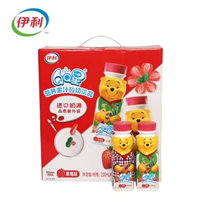 伊利QQ星营养果汁酸奶草莓味200ml*16瓶整箱特价儿童含