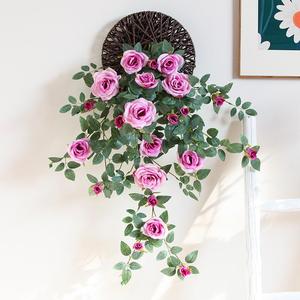 仿真玫瑰壁挂花阳台墙壁绿植物装饰假花吊花客厅挂墙花吊兰塑料花