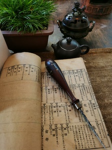 老锥子老茶针撬茶饼神器百年老木头手柄全手工老物件花梨木手柄镶