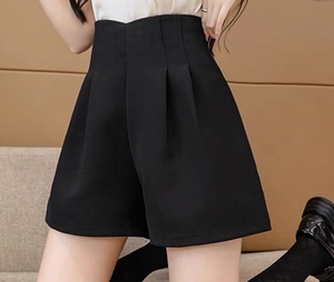 韩衣舍新款夏季韩版阔腿A字版型显瘦遮肉短裤，黑色，L码，全新
