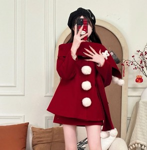 球球芝士 织物猪原创 红色长/短裙氛围显瘦跨拜新年制服套装