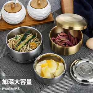 韩式304不锈钢碗金色带盖碗米饭碗泡菜碗韩国料理餐碗儿童碗家用