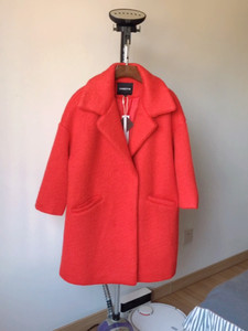 韩版马海毛羊绒毛呢红橙色毛呢新娘大衣加厚女中长款外套