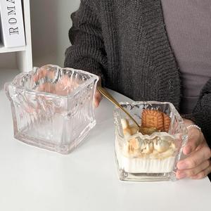 ins风方形早餐玻璃杯大容量冰淇淋杯酸奶杯布丁杯甜品杯子小吃碗