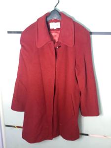 女士秋冬羊绒羊毛呢大衣暗红色呢外套