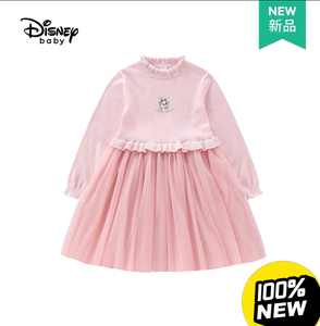 迪士尼童装，女童毛衣连衣裙，儿童拼接裙子，公主裙纱裙，100