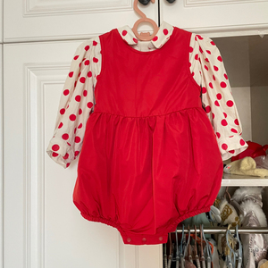 辰辰妈家，新年周岁女宝宝波点秋冬装红色三角连体衣衬衫上衣新生